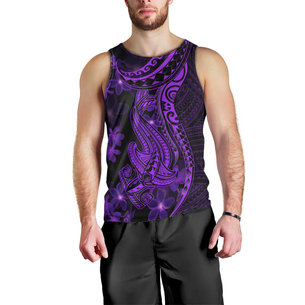 Purple Polynesia Shark Tattoo Men Tank Top With Polynesian Plumeria - Wonder Print Shop