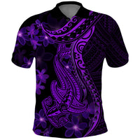 Purple Polynesia Shark Tattoo Polo Shirt With Polynesian Plumeria - Wonder Print Shop