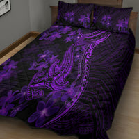 Purple Polynesia Shark Tattoo Quilt Bed Set With Polynesian Plumeria - Wonder Print Shop