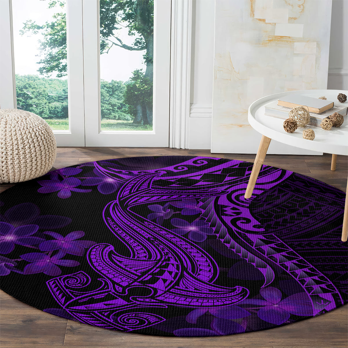 purple-polynesia-shark-tattoo-round-carpet-with-polynesian-plumeria