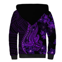 Purple Polynesia Shark Tattoo Sherpa Hoodie With Polynesian Plumeria - Wonder Print Shop