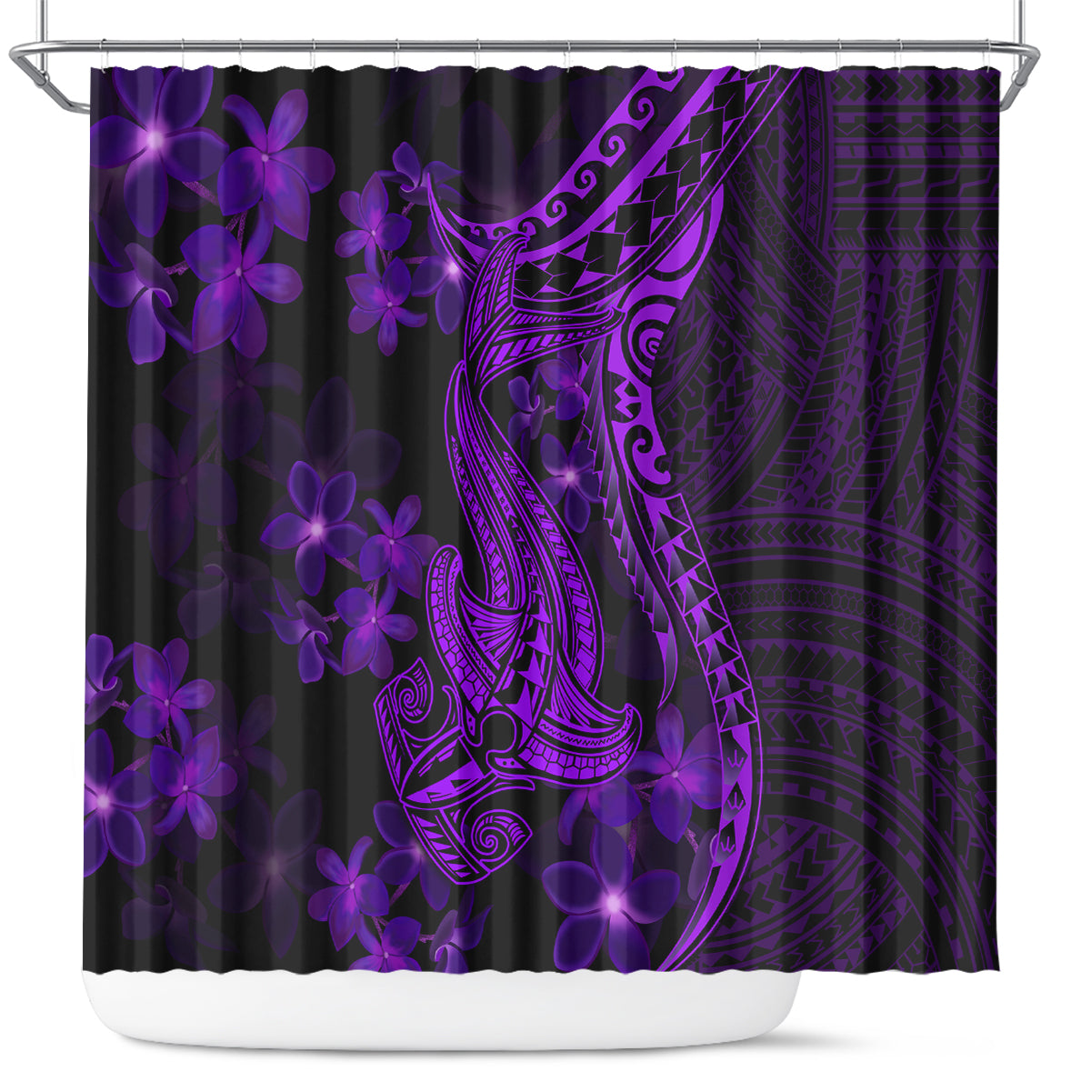 purple-polynesia-shark-tattoo-shower-curtain-with-polynesian-plumeria