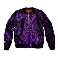 Purple Polynesia Shark Tattoo Sleeve Zip Bomber Jacket With Polynesian Plumeria - Wonder Print Shop