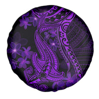 Purple Polynesia Shark Tattoo Spare Tire Cover With Polynesian Plumeria - Wonder Print Shop