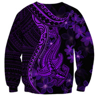 Purple Polynesia Shark Tattoo Sweatshirt With Polynesian Plumeria - Wonder Print Shop