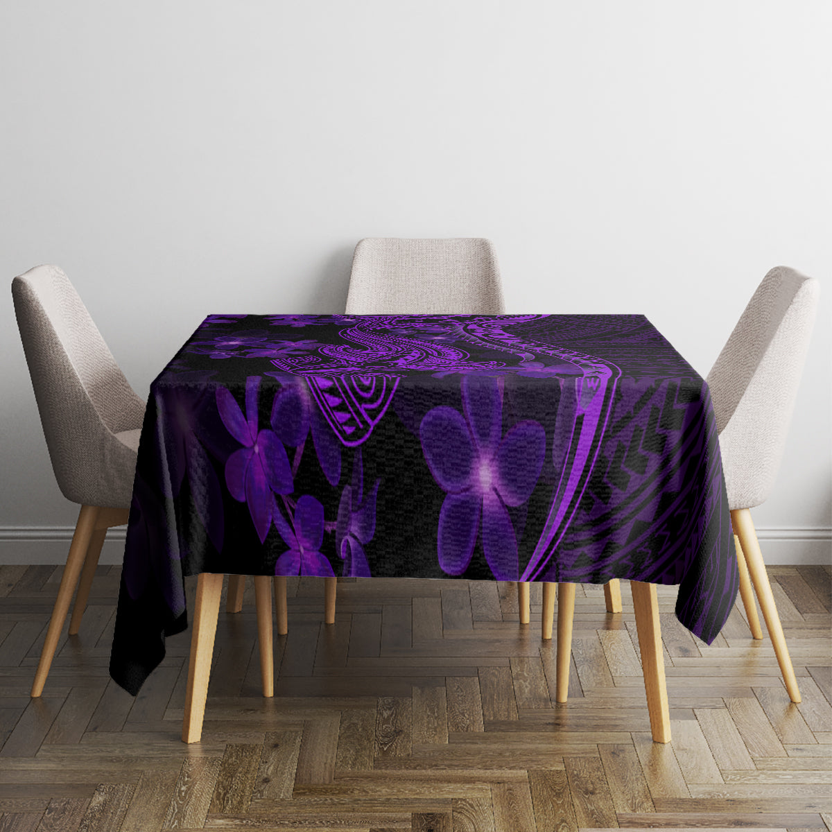 Purple Polynesia Shark Tattoo Tablecloth With Polynesian Plumeria - Wonder Print Shop