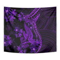 Purple Polynesia Shark Tattoo Tapestry With Polynesian Plumeria - Wonder Print Shop