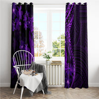 Purple Polynesia Shark Tattoo Window Curtain With Polynesian Plumeria - Wonder Print Shop