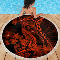 Red Polynesia Beach Blanket Shark Tattoo With Polynesian Plumeria - Wonder Print Shop