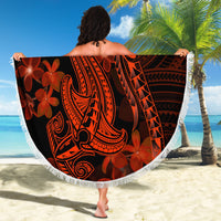 Red Polynesia Beach Blanket Shark Tattoo With Polynesian Plumeria - Wonder Print Shop
