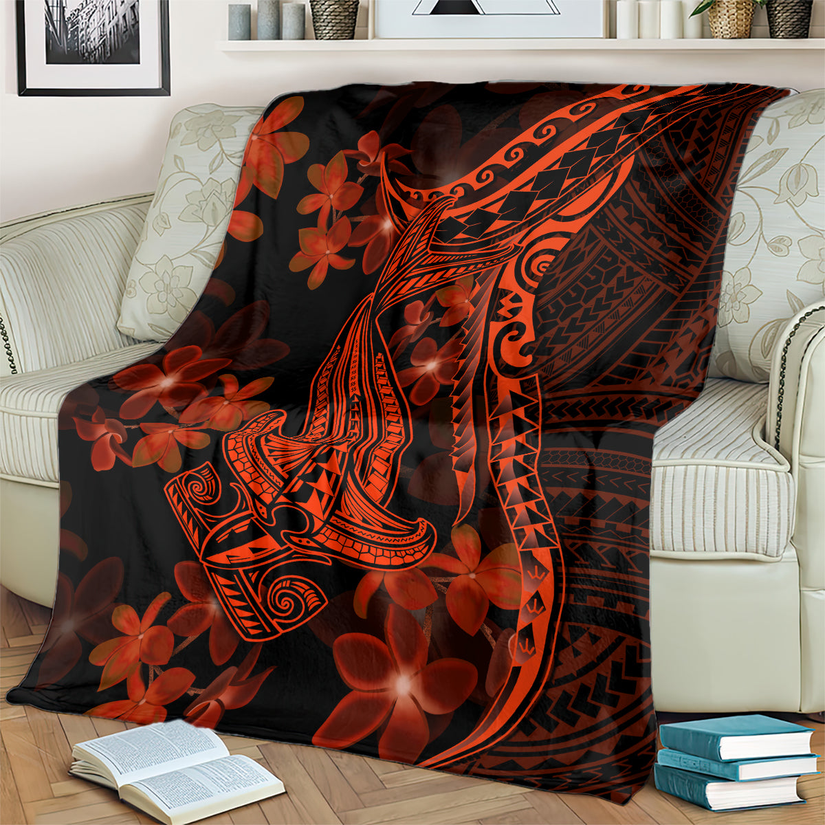 red-polynesia-blanket-shark-tattoo-with-polynesian-plumeria