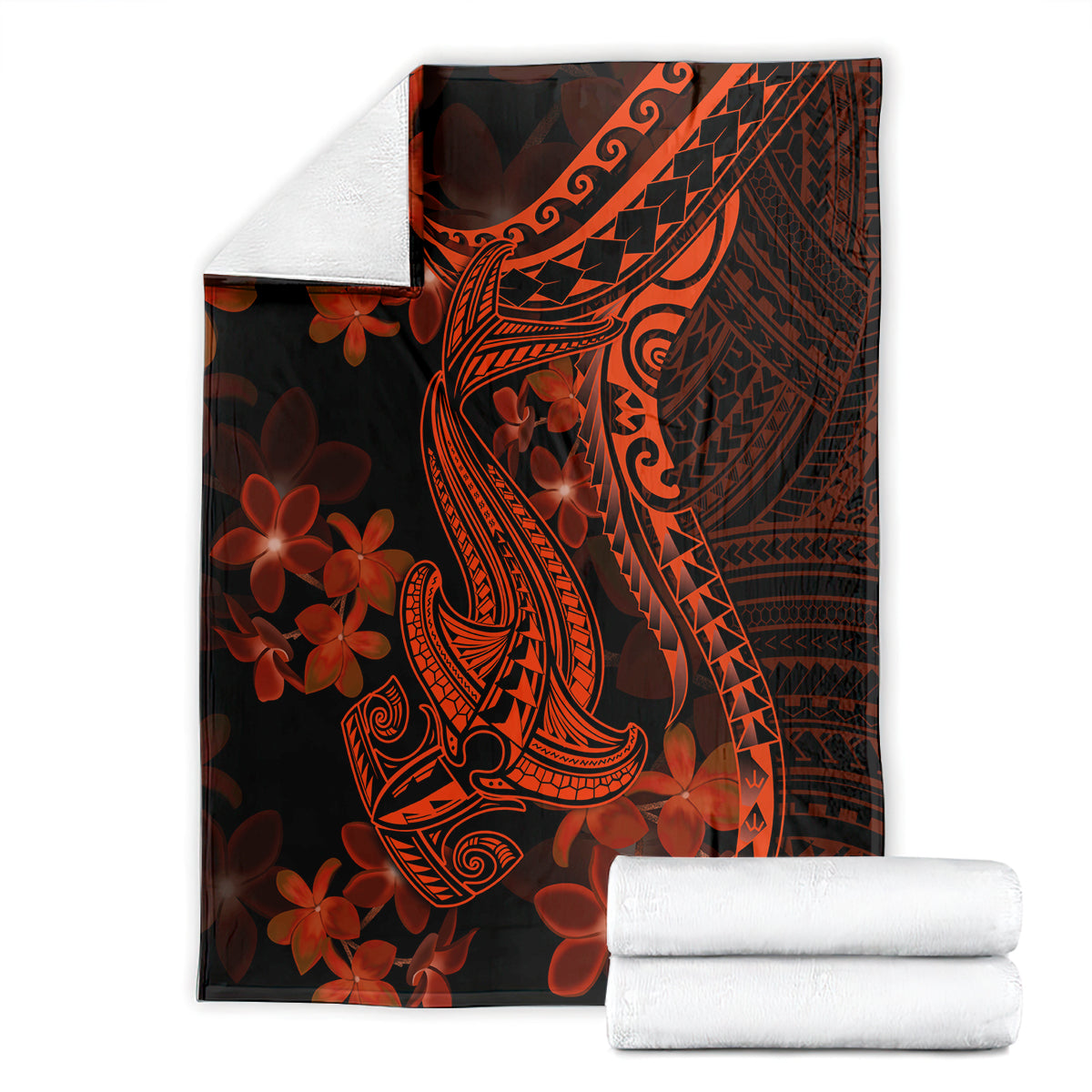 red-polynesia-blanket-shark-tattoo-with-polynesian-plumeria