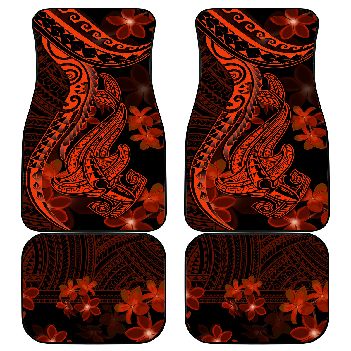 Red Polynesia Car Mats Shark Tattoo With Polynesian Plumeria - Wonder Print Shop