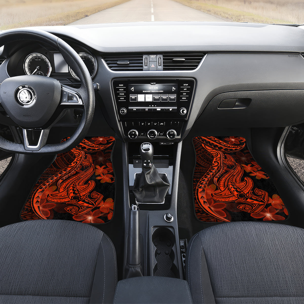 Red Polynesia Car Mats Shark Tattoo With Polynesian Plumeria - Wonder Print Shop