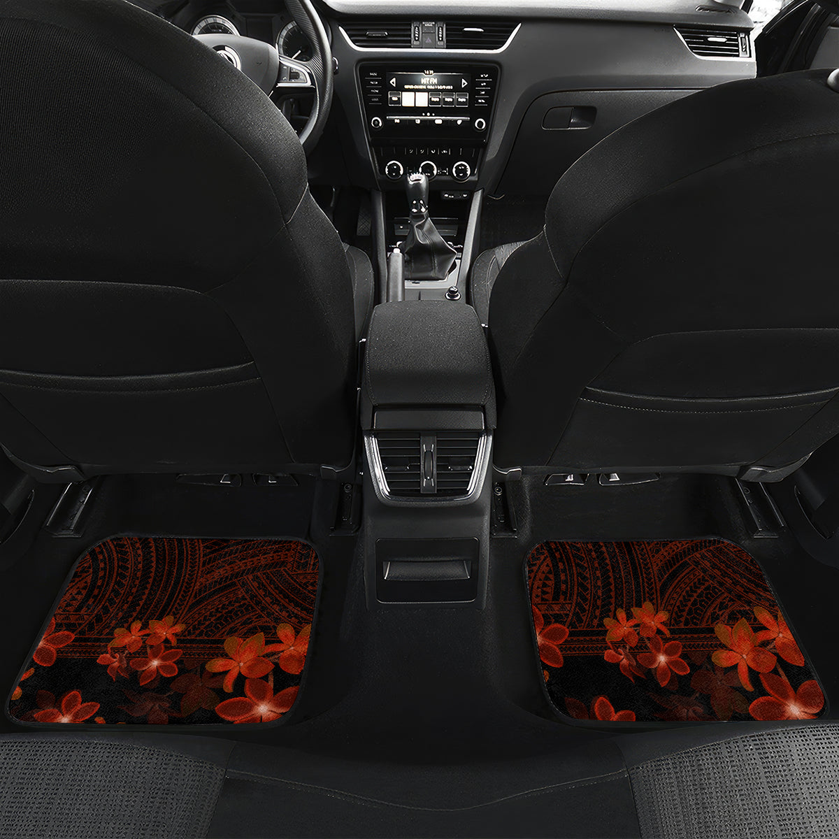 Red Polynesia Car Mats Shark Tattoo With Polynesian Plumeria - Wonder Print Shop