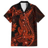 Red Polynesia Family Matching Long Sleeve Bodycon Dress and Hawaiian Shirt Shark Tattoo With Polynesian Plumeria - Wonder Print Shop