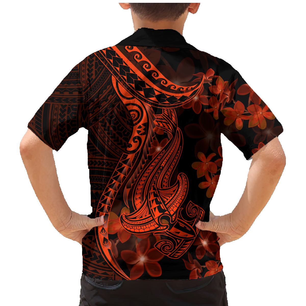 Red Polynesia Family Matching Mermaid Dress and Hawaiian Shirt Shark Tattoo With Polynesian Plumeria - Wonder Print Shop
