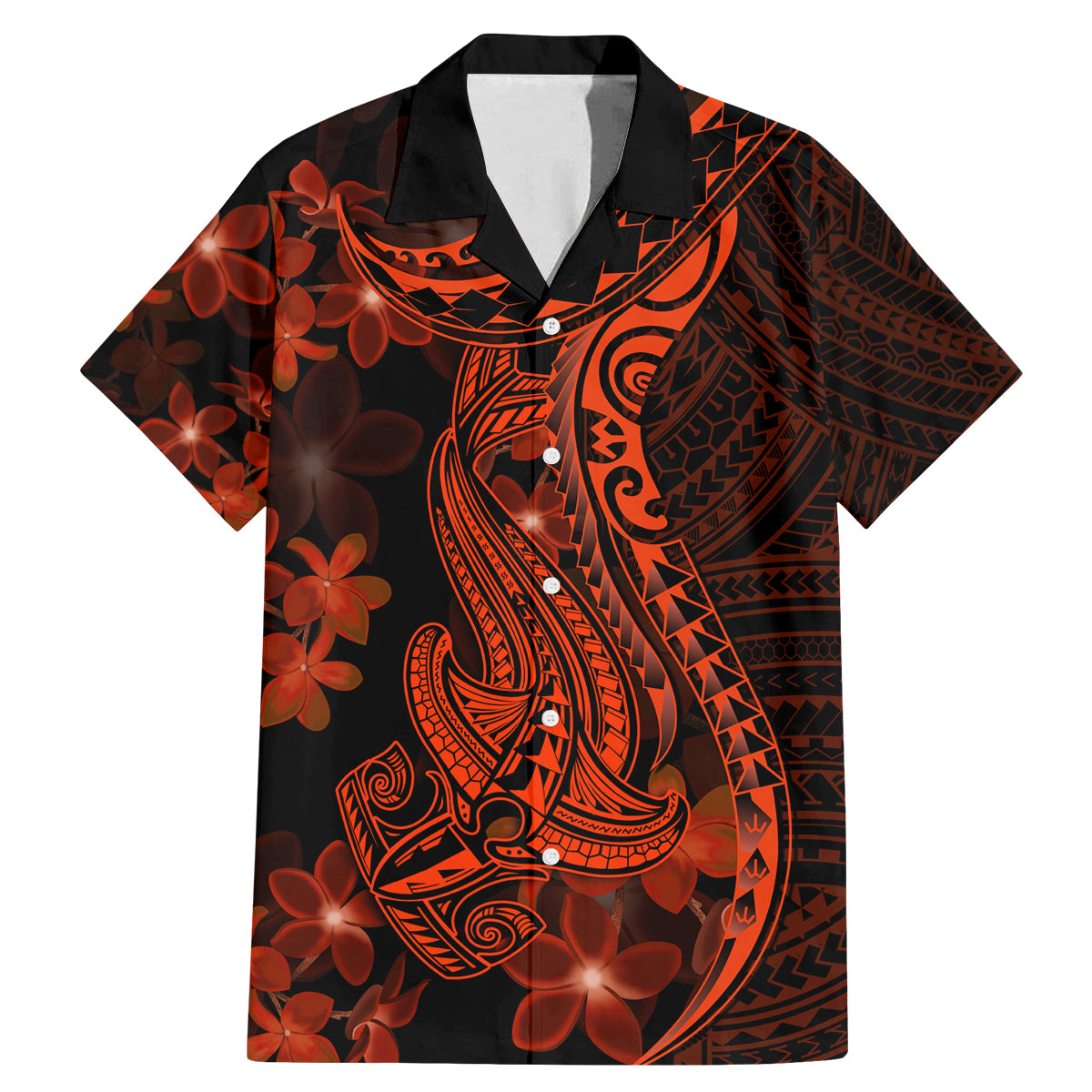 Red Polynesia Family Matching Mermaid Dress and Hawaiian Shirt Shark Tattoo With Polynesian Plumeria - Wonder Print Shop