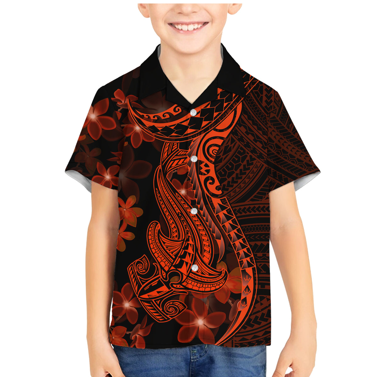 Red Polynesia Family Matching Mermaid Dress and Hawaiian Shirt Shark Tattoo With Polynesian Plumeria - Wonder Print Shop
