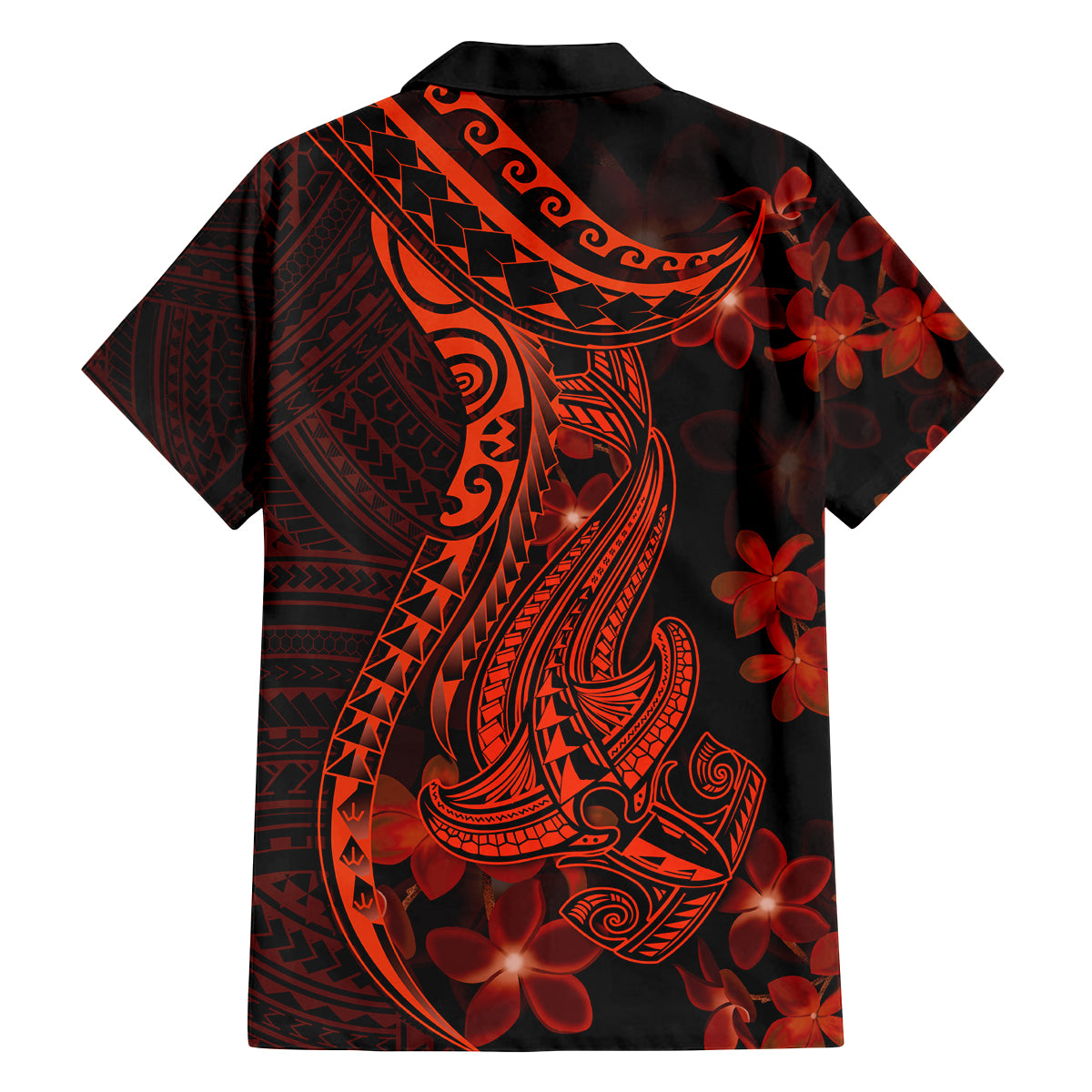 Red Polynesia Family Matching Off Shoulder Long Sleeve Dress and Hawaiian Shirt Shark Tattoo With Polynesian Plumeria - Wonder Print Shop