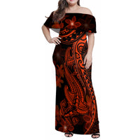 Red Polynesia Family Matching Off Shoulder Maxi Dress and Hawaiian Shirt Shark Tattoo With Polynesian Plumeria - Wonder Print Shop