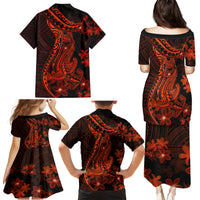 Red Polynesia Family Matching Puletasi Dress and Hawaiian Shirt Shark Tattoo With Polynesian Plumeria - Wonder Print Shop
