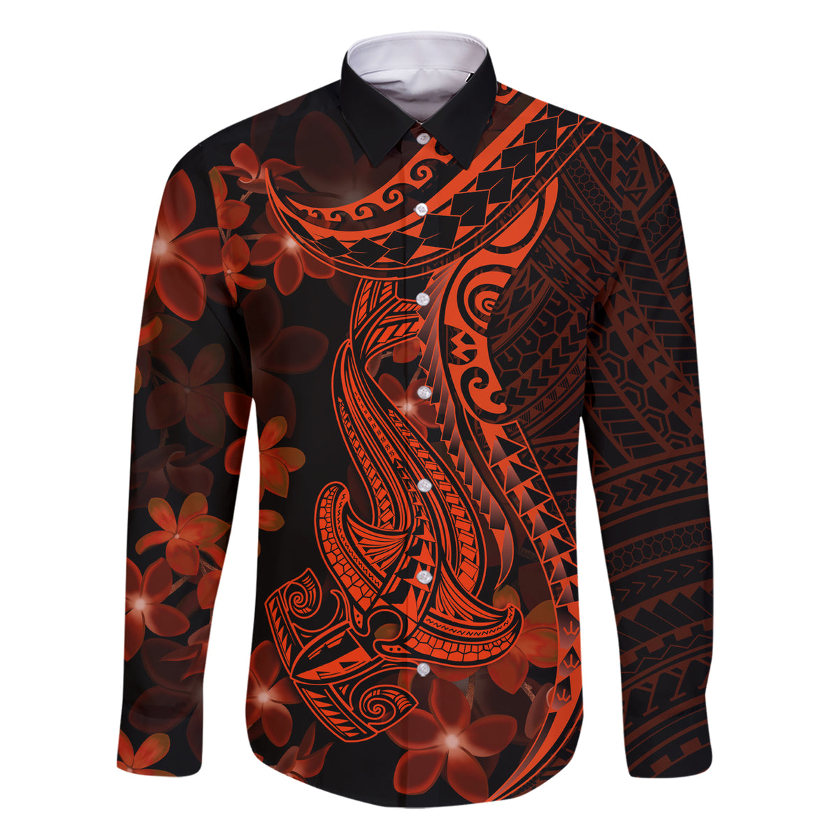Red Polynesia Family Matching Short Sleeve Bodycon Dress and Hawaiian Shirt Shark Tattoo With Polynesian Plumeria - Wonder Print Shop