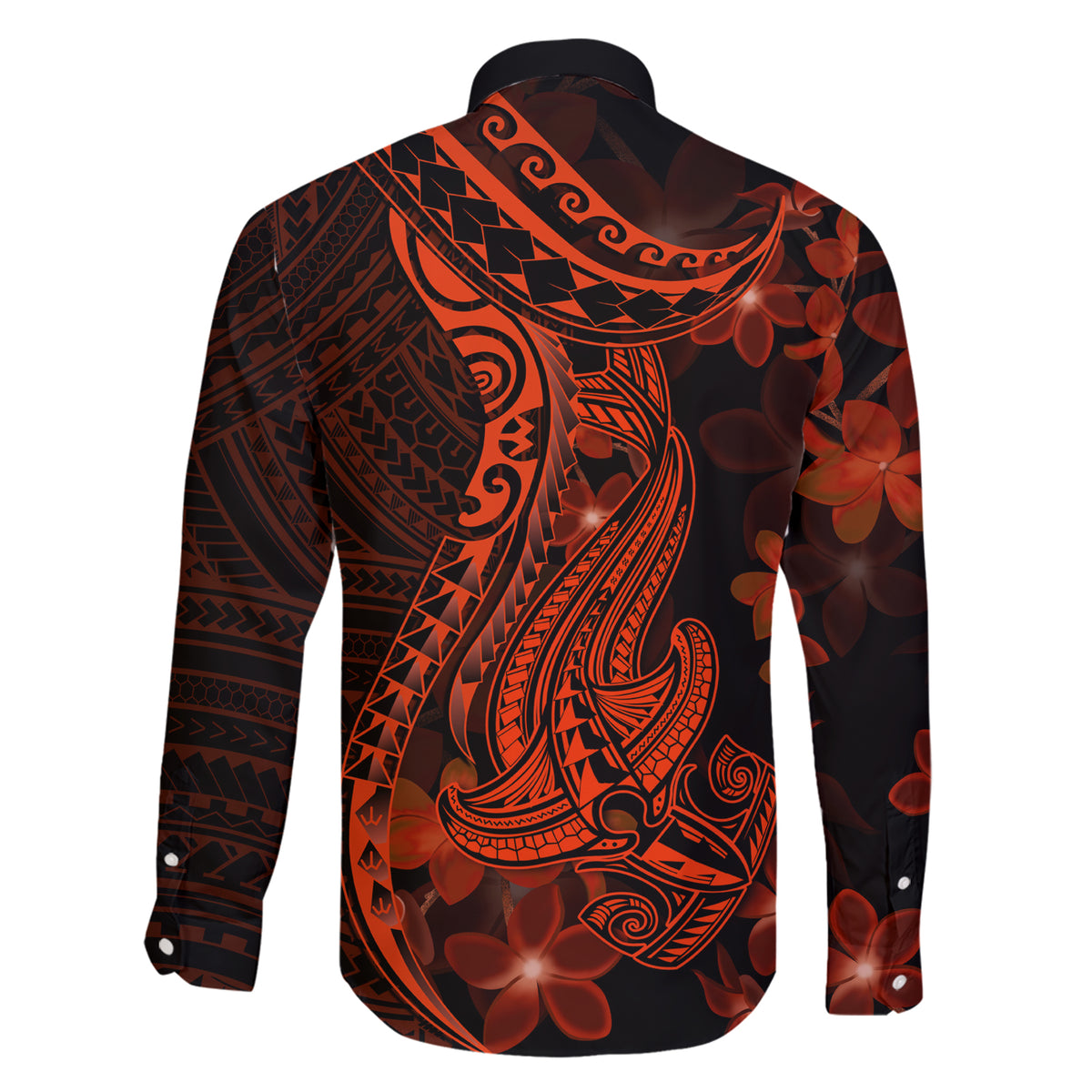Red Polynesia Family Matching Short Sleeve Bodycon Dress and Hawaiian Shirt Shark Tattoo With Polynesian Plumeria - Wonder Print Shop