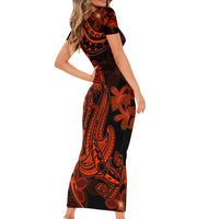 Red Polynesia Family Matching Short Sleeve Bodycon Dress and Hawaiian Shirt Shark Tattoo With Polynesian Plumeria - Wonder Print Shop