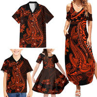 Red Polynesia Family Matching Summer Maxi Dress and Hawaiian Shirt Shark Tattoo With Polynesian Plumeria - Wonder Print Shop