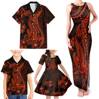 Red Polynesia Family Matching Tank Maxi Dress and Hawaiian Shirt Shark Tattoo With Polynesian Plumeria - Wonder Print Shop