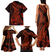 Red Polynesia Family Matching Tank Maxi Dress and Hawaiian Shirt Shark Tattoo With Polynesian Plumeria - Wonder Print Shop