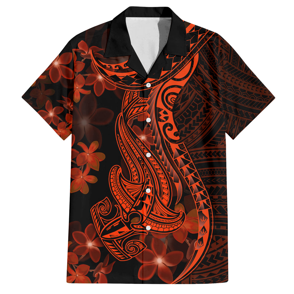 Red Polynesia Family Matching Tank Maxi Dress and Hawaiian Shirt Shark Tattoo With Polynesian Plumeria - Wonder Print Shop