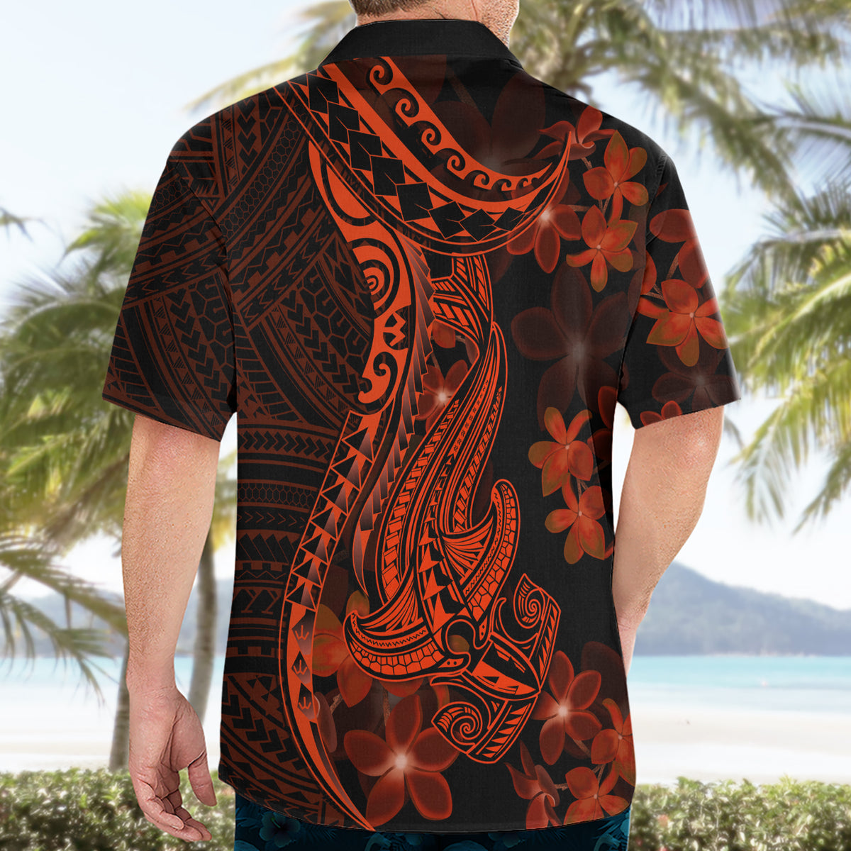 Red Polynesia Hawaiian Shirt Shark Tattoo With Polynesian Plumeria - Wonder Print Shop