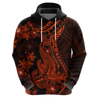 Red Polynesia Hoodie Shark Tattoo With Polynesian Plumeria - Wonder Print Shop