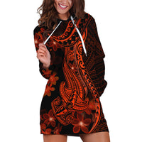 Red Polynesia Hoodie Dress Shark Tattoo With Polynesian Plumeria - Wonder Print Shop