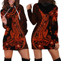 Red Polynesia Hoodie Dress Shark Tattoo With Polynesian Plumeria - Wonder Print Shop