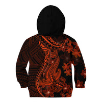Red Polynesia Kid Hoodie Shark Tattoo With Polynesian Plumeria - Wonder Print Shop