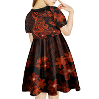 Red Polynesia Kid Short Sleeve Dress Shark Tattoo With Polynesian Plumeria - Wonder Print Shop