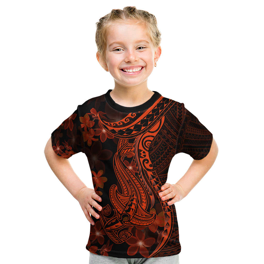 Red Polynesia Kid T Shirt Shark Tattoo With Polynesian Plumeria - Wonder Print Shop