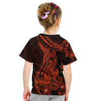 Red Polynesia Kid T Shirt Shark Tattoo With Polynesian Plumeria - Wonder Print Shop