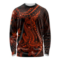 Red Polynesia Long Sleeve Shirt Shark Tattoo With Polynesian Plumeria - Wonder Print Shop