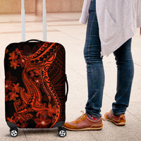 Red Polynesia Luggage Cover Shark Tattoo With Polynesian Plumeria - Wonder Print Shop