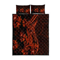 Red Polynesia Quilt Bed Set Shark Tattoo With Polynesian Plumeria - Wonder Print Shop