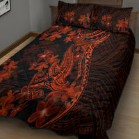 Red Polynesia Quilt Bed Set Shark Tattoo With Polynesian Plumeria - Wonder Print Shop
