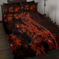 Red Polynesia Quilt Bed Set Shark Tattoo With Polynesian Plumeria - Wonder Print Shop