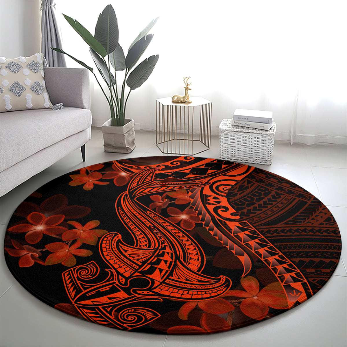 red-polynesia-round-carpet-shark-tattoo-with-polynesian-plumeria