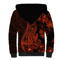 Red Polynesia Sherpa Hoodie Shark Tattoo With Polynesian Plumeria - Wonder Print Shop