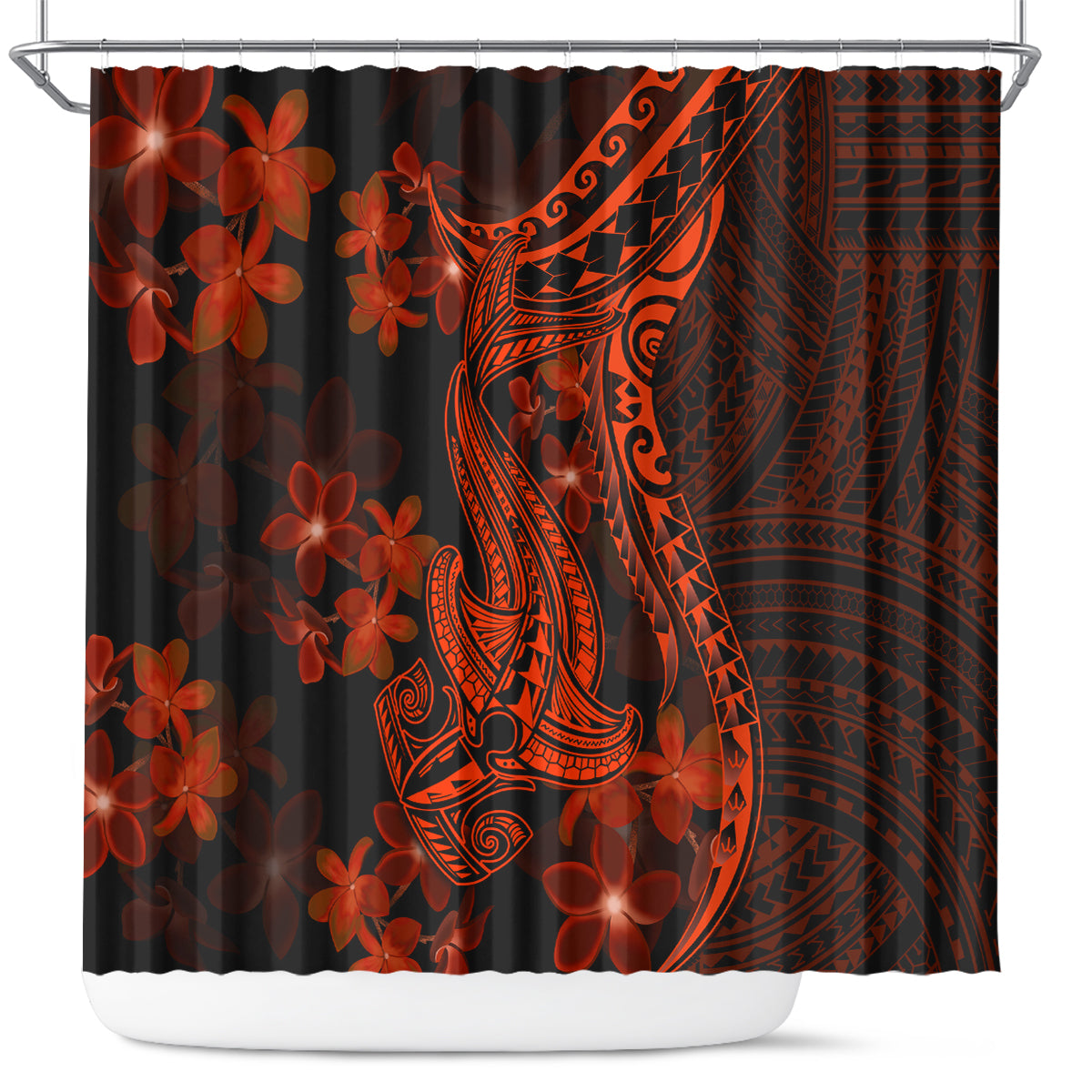 red-polynesia-shower-curtain-shark-tattoo-with-polynesian-plumeria