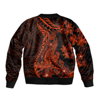 Red Polynesia Sleeve Zip Bomber Jacket Shark Tattoo With Polynesian Plumeria - Wonder Print Shop